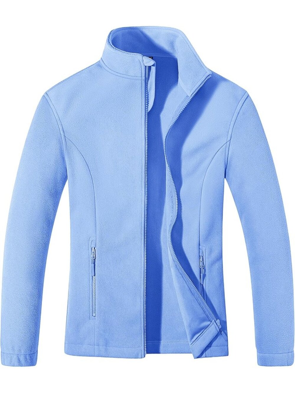 Women Sky Blue Soft Warm Polar Fleece Full-Zip Up Pockets Winter Utility Jacket